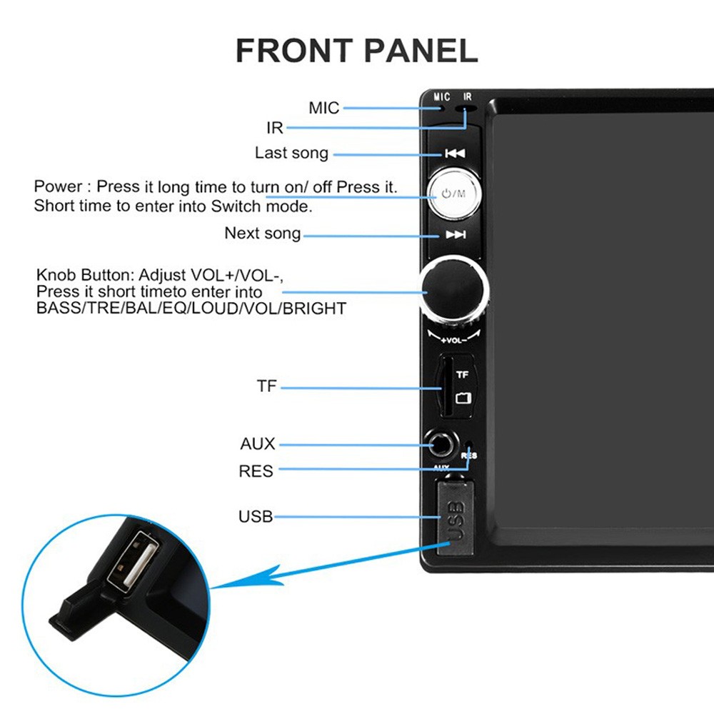 Taffware Head Unit Tape Mobil 2 DIN Bluetooth Touch Screen ISO 7 Inch - 7010B Gambar produk Taffware Head Unit Tape Mobil 2 DIN Bluetooth Touch Screen ISO 7 Inch - 7010B - 5
