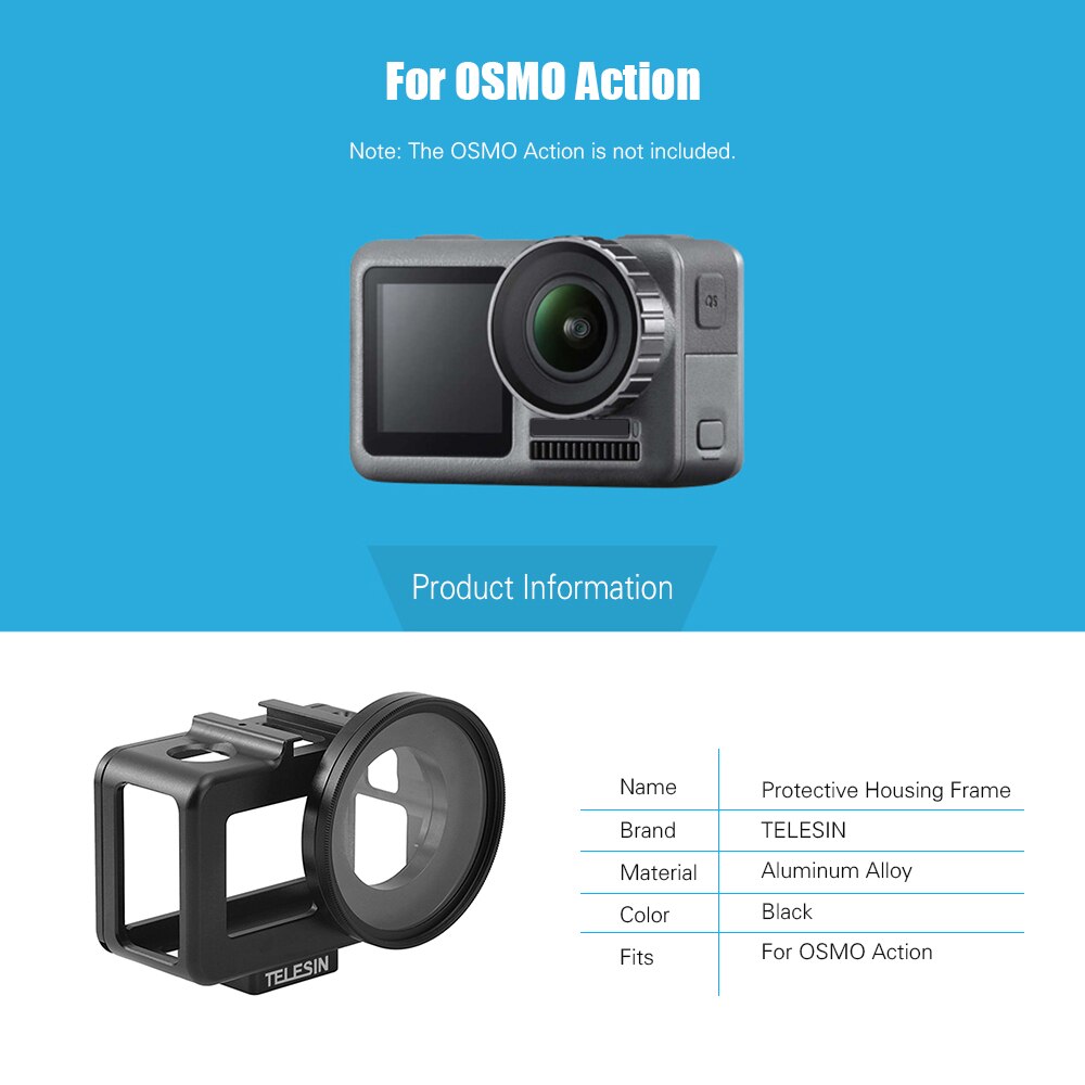 Telesin Protective Aluminum Frame Case UV Filter for DJI Osmo Action Gambar produk Telesin Protective Aluminum Frame Case UV Filter for DJI Osmo Action
