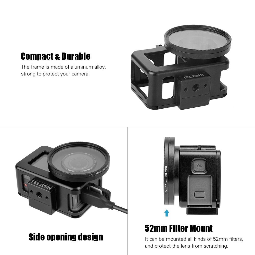 Telesin Protective Aluminum Frame Case UV Filter for DJI Osmo Action Gambar produk Telesin Protective Aluminum Frame Case UV Filter for DJI Osmo Action