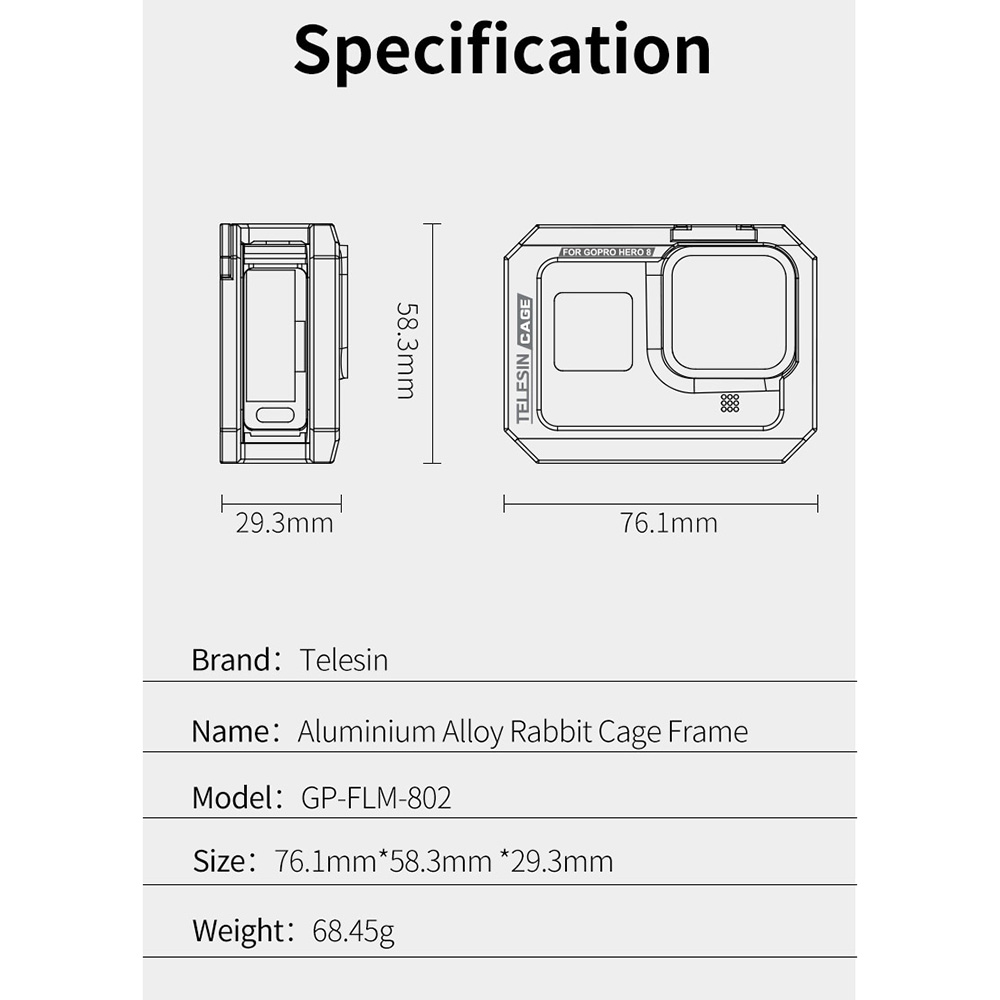 Telesin Frame Housing Case Bumper Aluminium GoPro Hero 8 GP-FMS-802 Gambar produk Telesin Frame Housing Case Bumper Aluminium GoPro Hero 8 GP-FMS-802