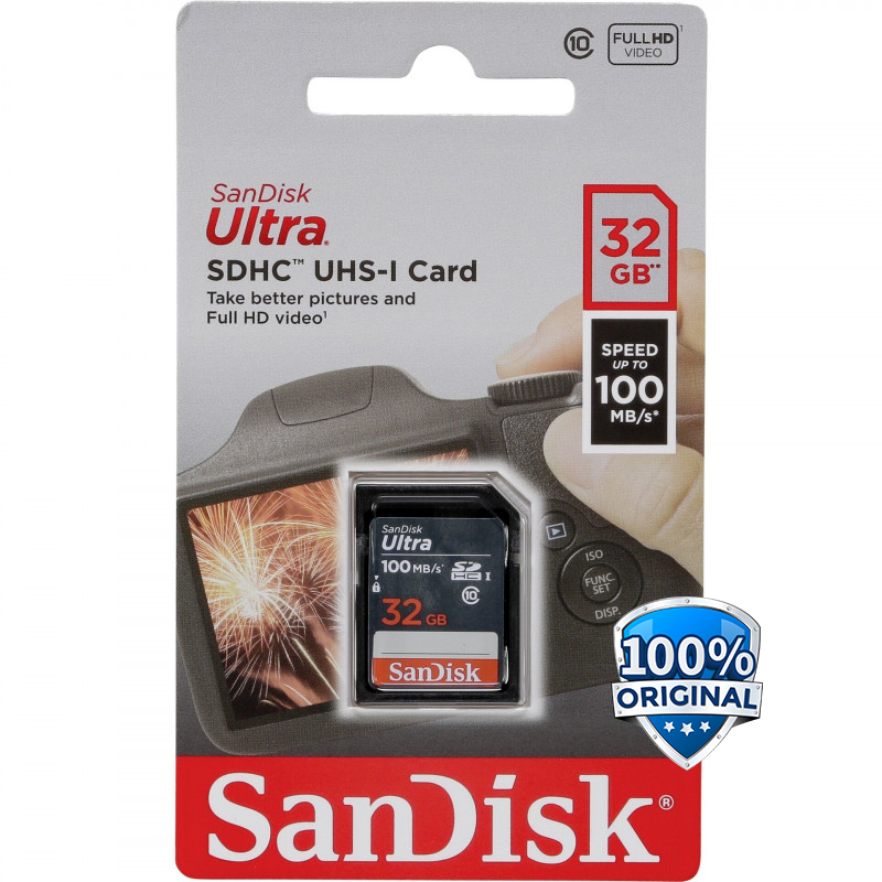 SanDisk Ultra SDHC/XC UHSI Class 10 SD Card (100mb/s) 32GB SDSDUNR