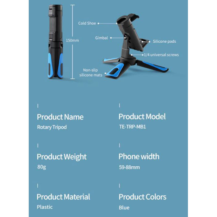 Telesin Tripod Mini Smartphone + Clamp Holder - TE-TRP-MB1 Gambar produk Telesin Tripod Mini Smartphone + Clamp Holder - TE-TRP-MB1