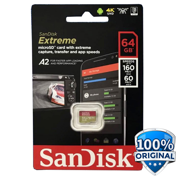 Gambar produk SanDisk MicroSDXC Extreme A2 V30 UHS-1 (160MB/s) 64GB - SDSQXA2-GN6MN
