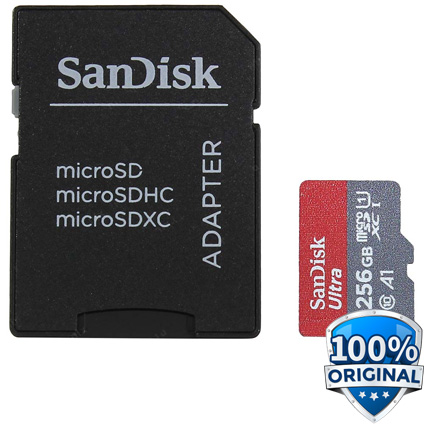 Gambar produk SanDisk Ultra microSD Card UHS-I Class 10 A1 (120MB/s) Adaptor SDSQUA4 256GB