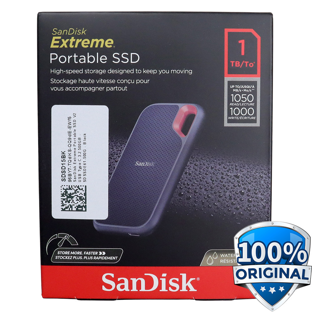 SanDisk 1TB Extreme Portable SSD - Up To 550MB/s Transfer Speed, USB-C, IP55 Water & Dust Resistance