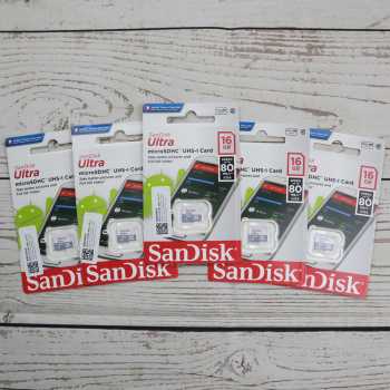 Gambar produk SanDisk Ultra microSDHC UHS-I Class 10 80MB/s 16GB - SDSQUNS