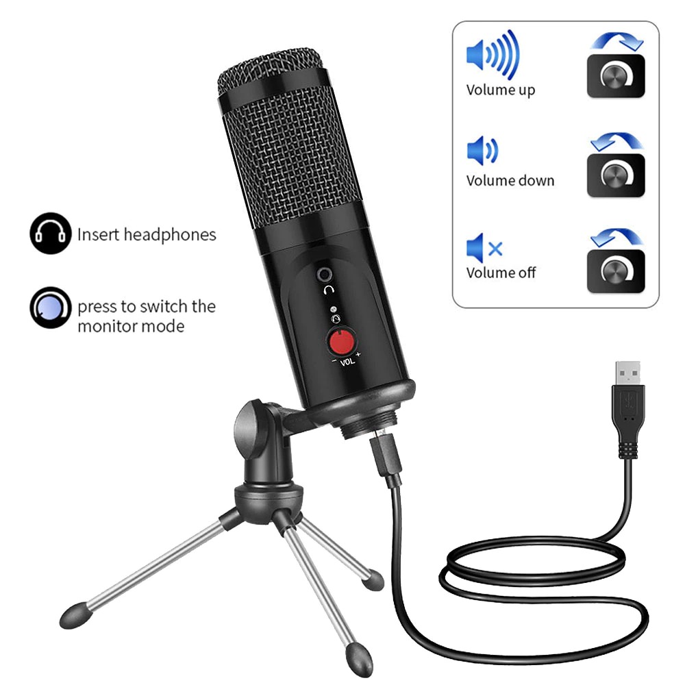YICHUANG Microphone Condenser USB DJ Live Recording with Stand - MP1S10 Gambar produk YICHUANG Microphone Condenser USB DJ Live Recording with Stand - MP1S10 - Utama