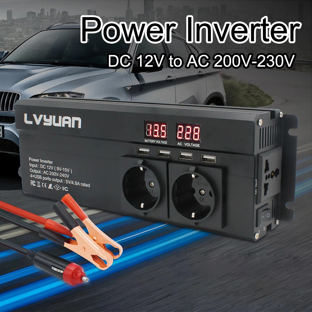 Lvyuan Car Power Inverter Modified Sine Wave LED Display DC 12 to AC