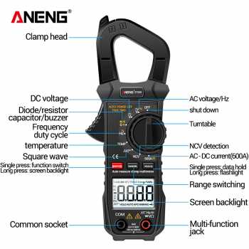 Gambar produk ANENG Digital Multimeter Voltage Tester Clamp NCV 600A - ST209
