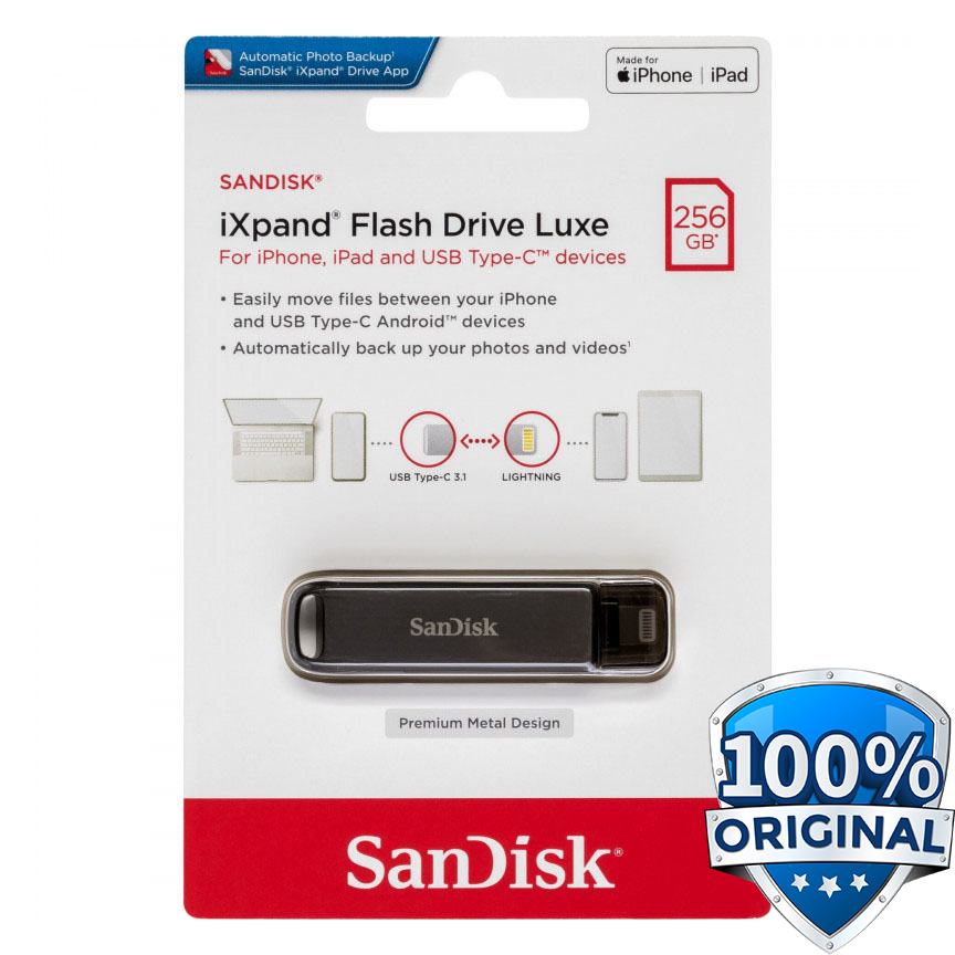 SanDisk iXpand Flashdisk Drive Luxe USB Type C + Lightning 256GB