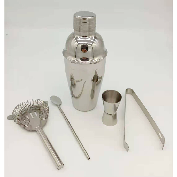 One Two Cups 5 in 1 Bartender Cobbler Cocktail Shaker Jigger Bar Spoon