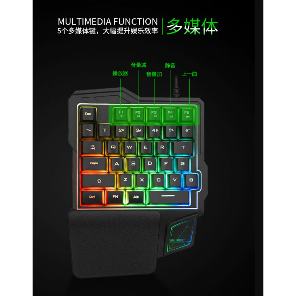 LIMEIDE Single Hand Gaming Keyboard RGB 35 Keys GK103 Black