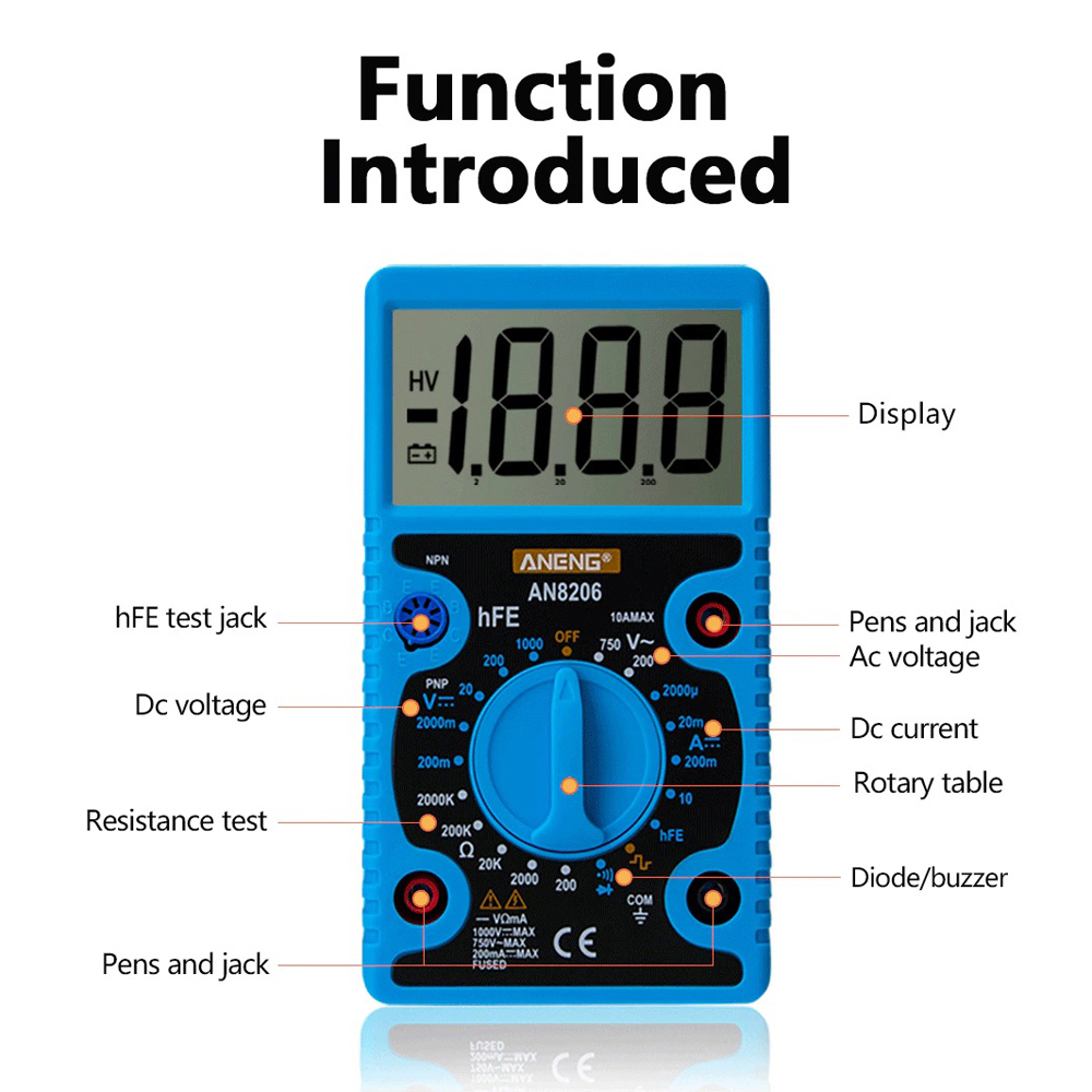 ANENG Digital Multimeter Voltage Tester Large Screen Display - AN8206 Gambar produk ANENG Digital Multimeter Voltage Tester Large Screen Display - AN8206 - 8