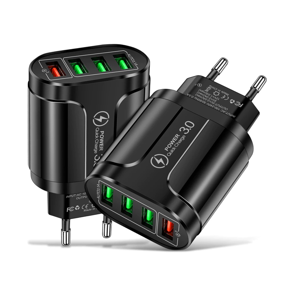 Vumpach Charger USB Fast Charger 4 Port QC 3.0 48W BK385 Black