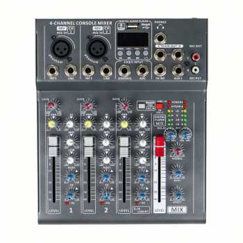 Gambar produk LEORY Mini Portable Live Audio Mixer Karaoke DJ 4 Channel Bluetooth - LR4CB