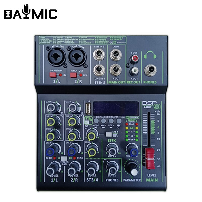 DAYMIC USB Audio Interface Mixer Bluetooth Karaoke DJ 4 Channel 99 DSP
