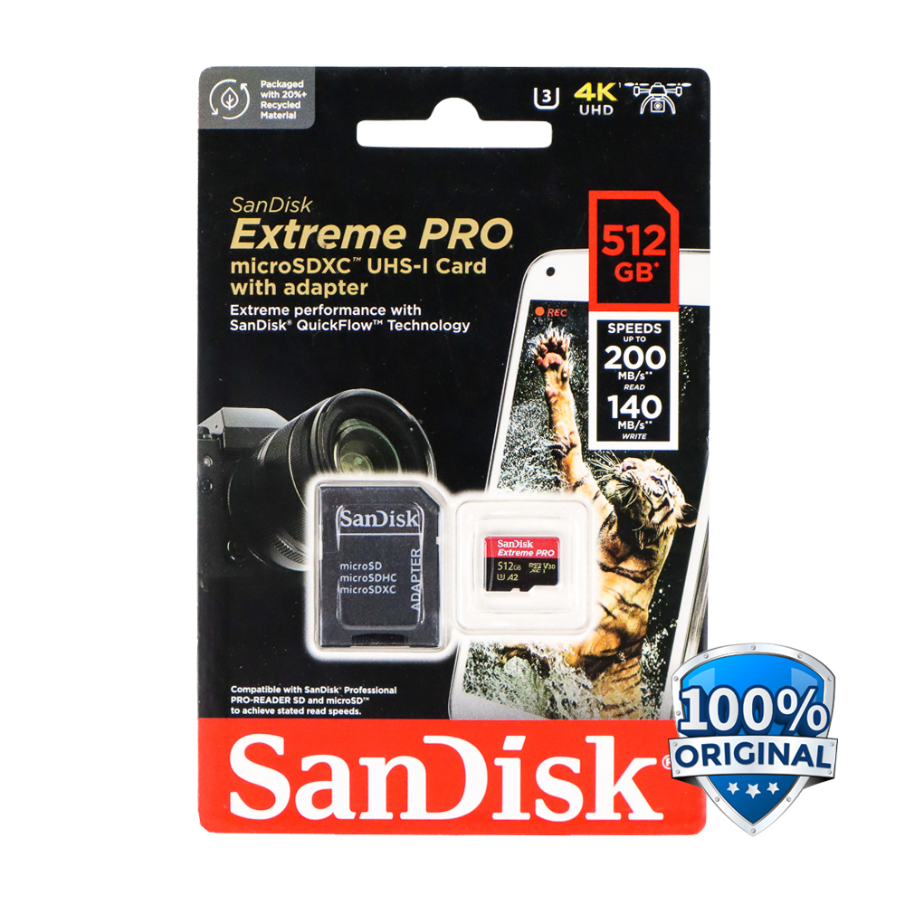SanDisk MicroSDXC Extreme Pro V30 A2 U3 4K (200MB/s) 512GBSDSQXCD512G