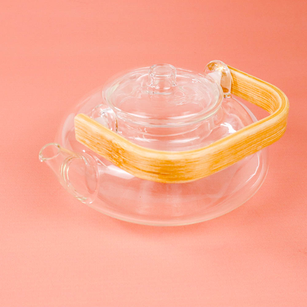 One Two Cups Teko Pitcher Gagang Kayu Glass Teapot Japanese Style 800