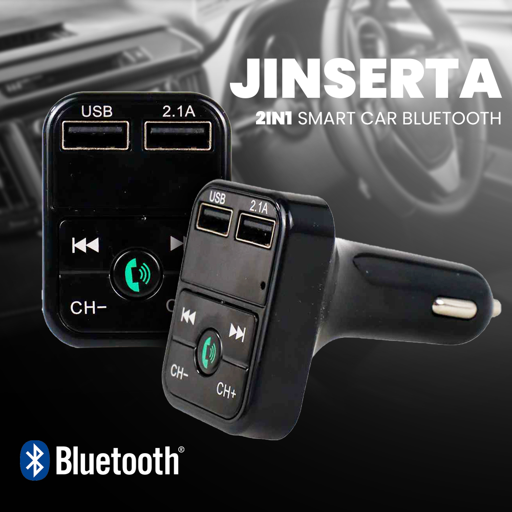 JINSERTA 2 in 1 Smart Car Bluetooth Audio Transmitter + USB Charging 2.1A B2 Black