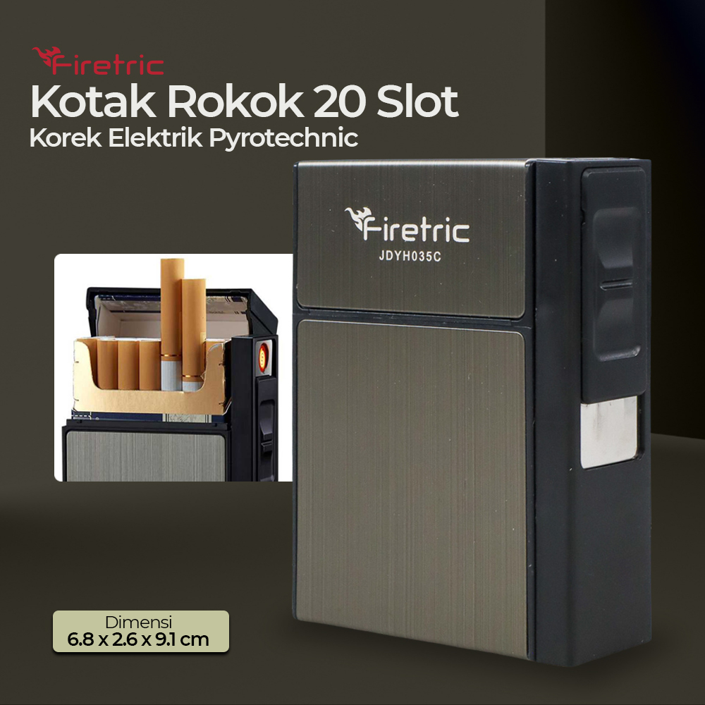 Gambar produk Firetric Kotak Rokok 20 Slot dengan Korek Elektrik Pyrotechnic - JD-YH035C