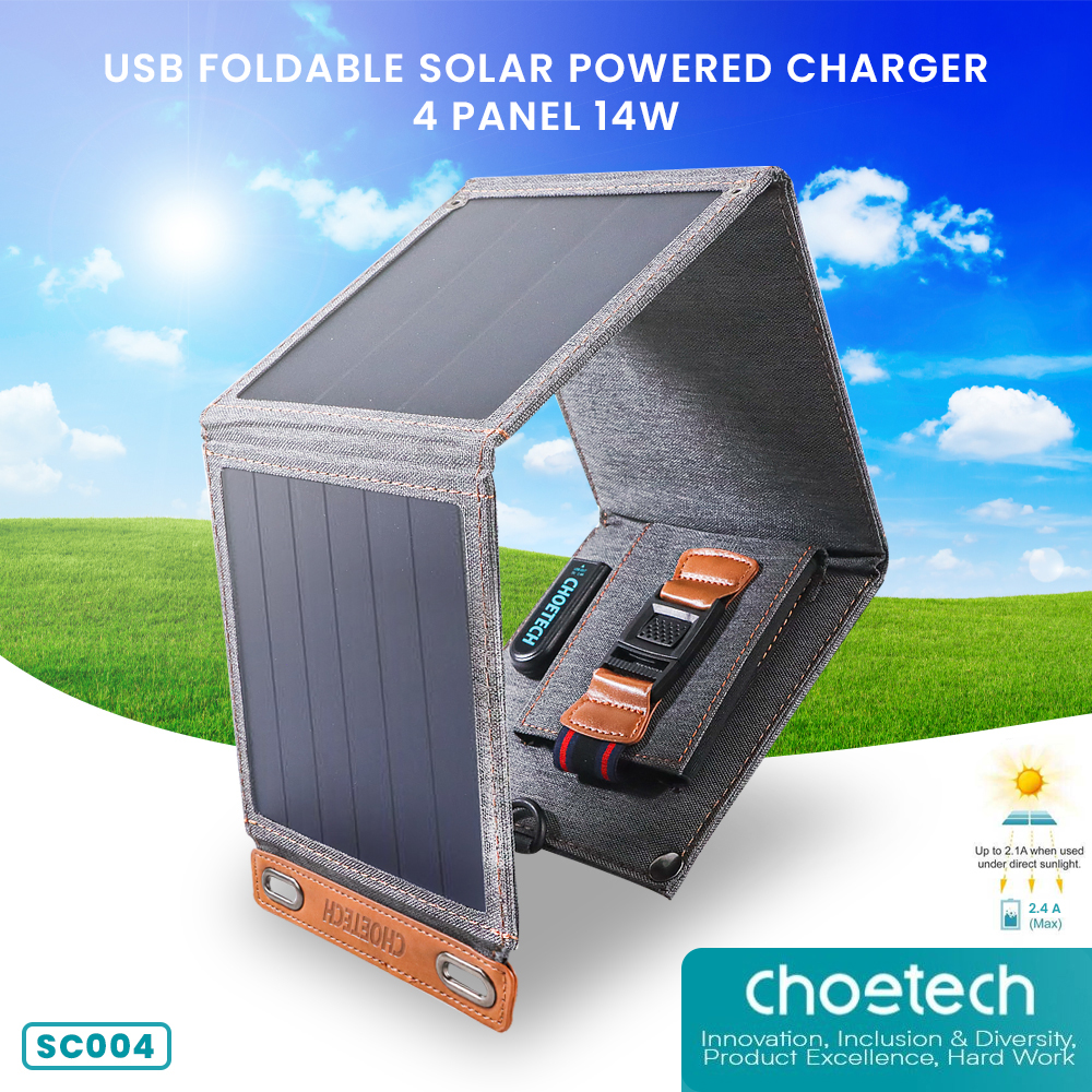 Gambar produk CHOETECH USB Foldable Solar Powered Charger 4 Panel 14W - SC004