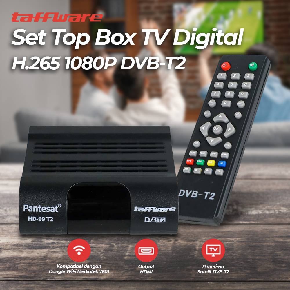 Taffware Pantesat Set Top Box TV Digital H.265 1080P DVBT2 HD99 Black