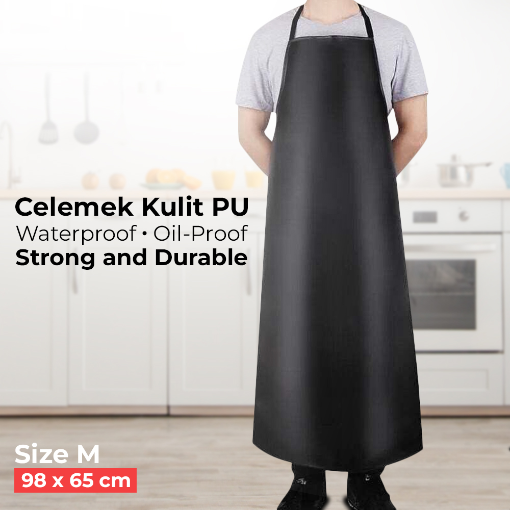 Zhanmai Celemek Apron Kulit PU Waterproof OilProof Strong and Durable m ZHAP Black