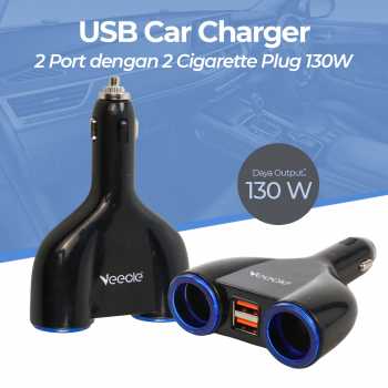 USB Charger, Car Charger, Charging Dock - Veecle USB Car Charger 2 Port dengan 2 Cigarette Plug 130W - KY-512 - Black
