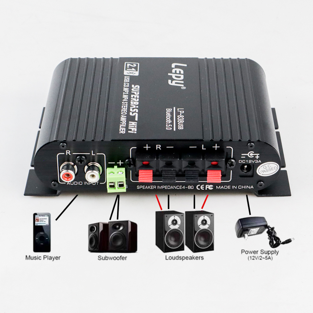 TOP CHARGEUR Alimentatore 12V Per Amplificatore Lepy LP-838 - Caricabatteria Con Protezioni Multi Safety - Cavo 120cm