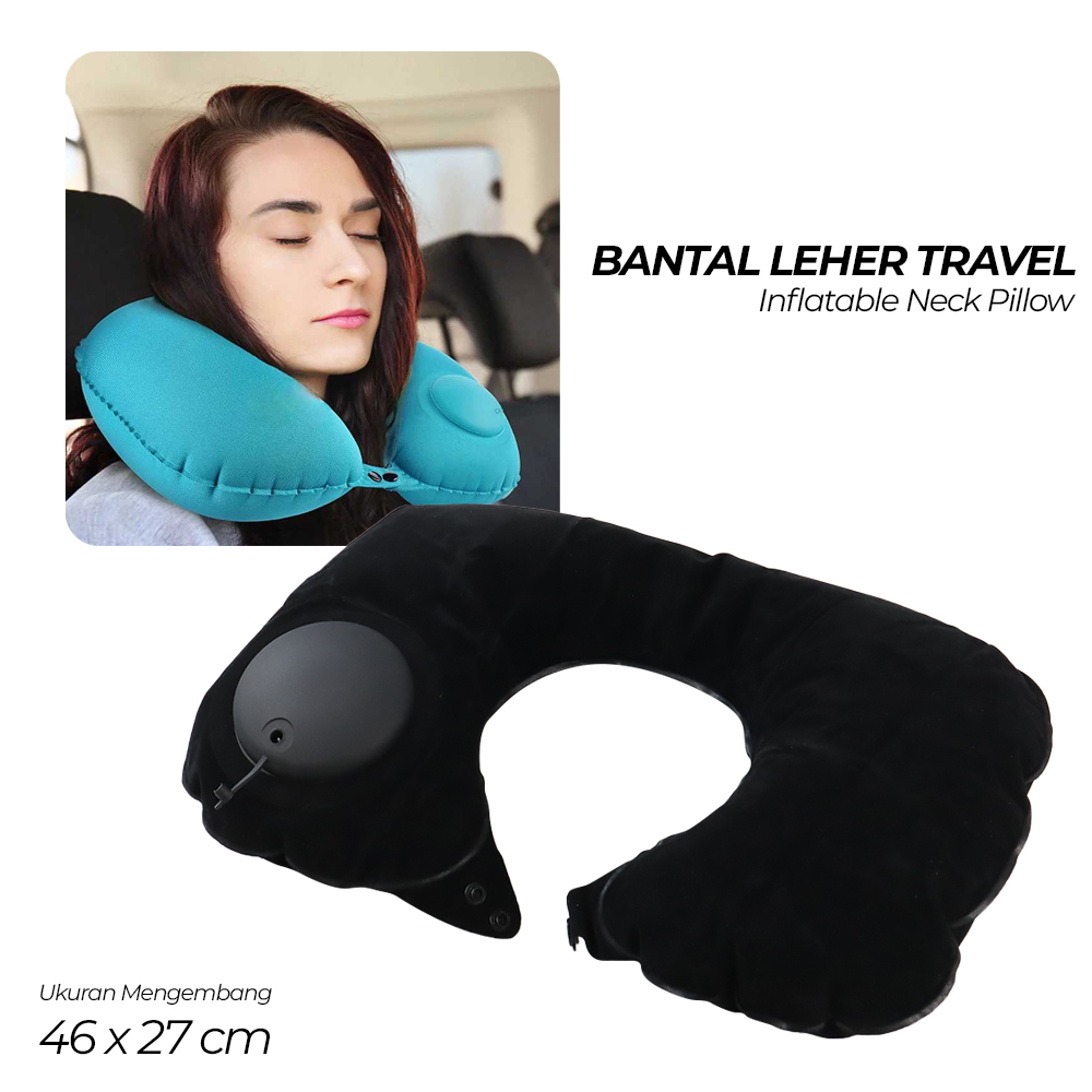 MACROUPTA Bantal Leher Travel Inflatable Neck Pillow RH35 Black