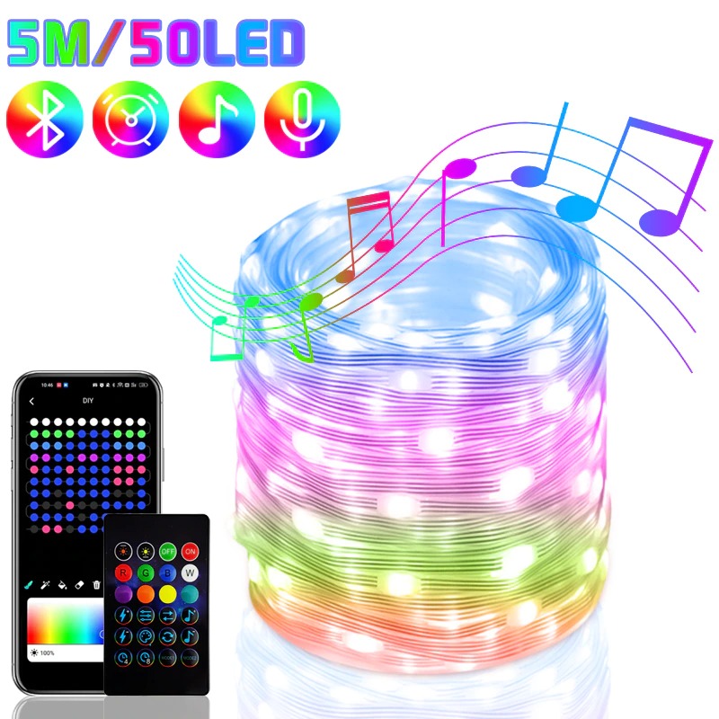 FLOVE Lampu Hias String Lights RGB Smart Bluetooth with Remote Control 5 Meter - FL22 Gambar produk FLOVE Lampu Hias String Lights RGB Smart Bluetooth with Remote Control 5 Meter - FL22 - Utama