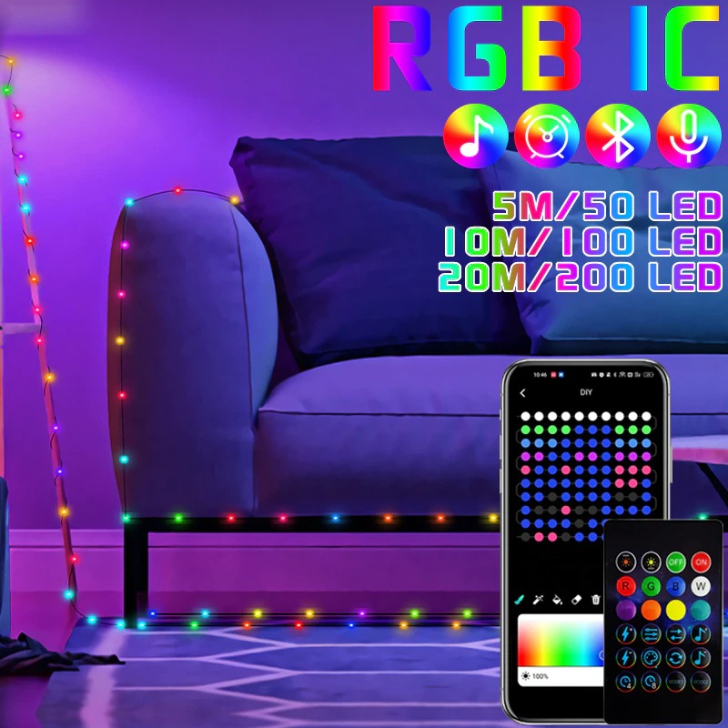 FLOVE Lampu Hias String Lights RGB Smart Bluetooth with Remote Control 5 Meter - FL22 Gambar produk FLOVE Lampu Hias String Lights RGB Smart Bluetooth with Remote Control 5 Meter - FL22 - 1