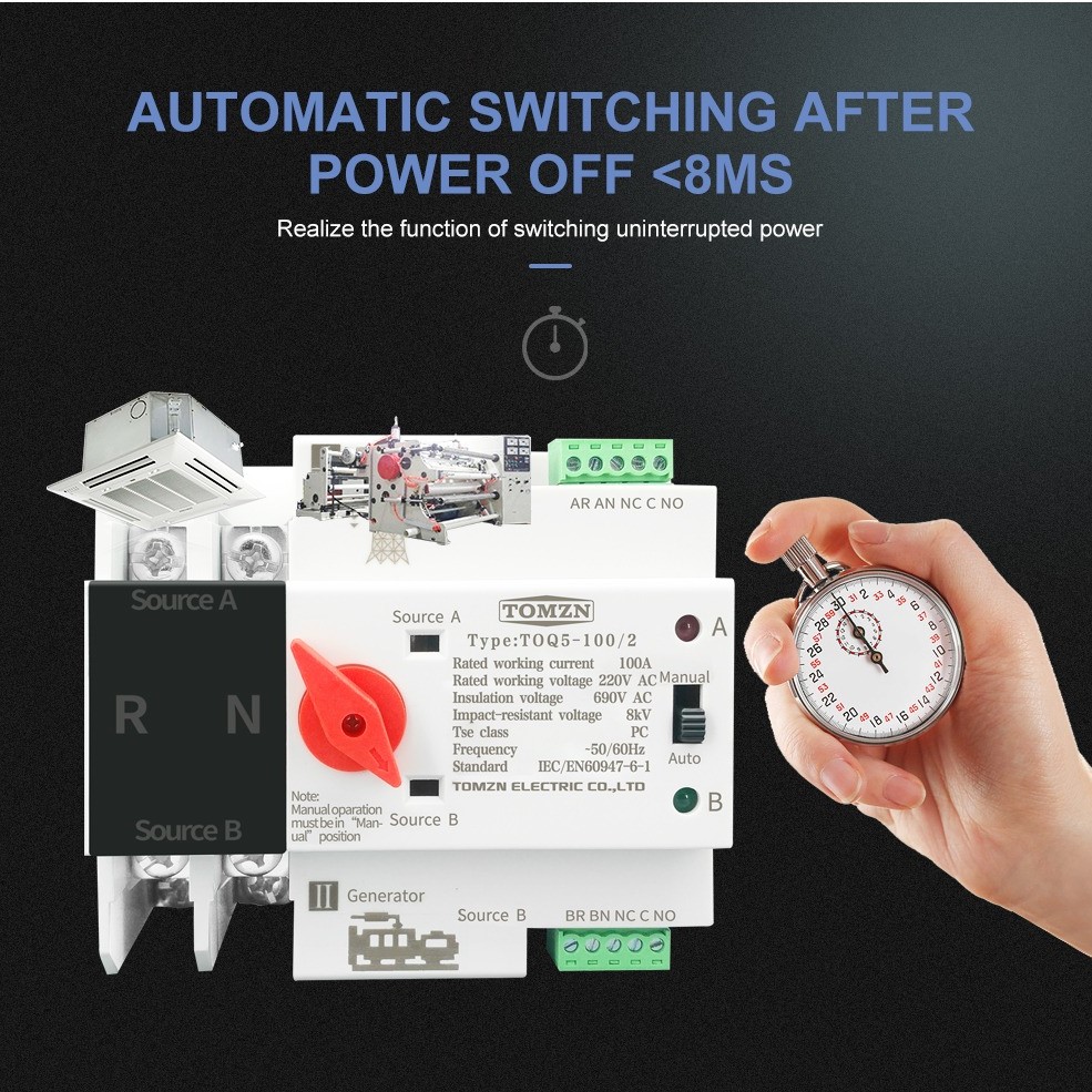 TOMZN Din Rail Power Supply Automatic Control Transfer Switch 2P 63A ...