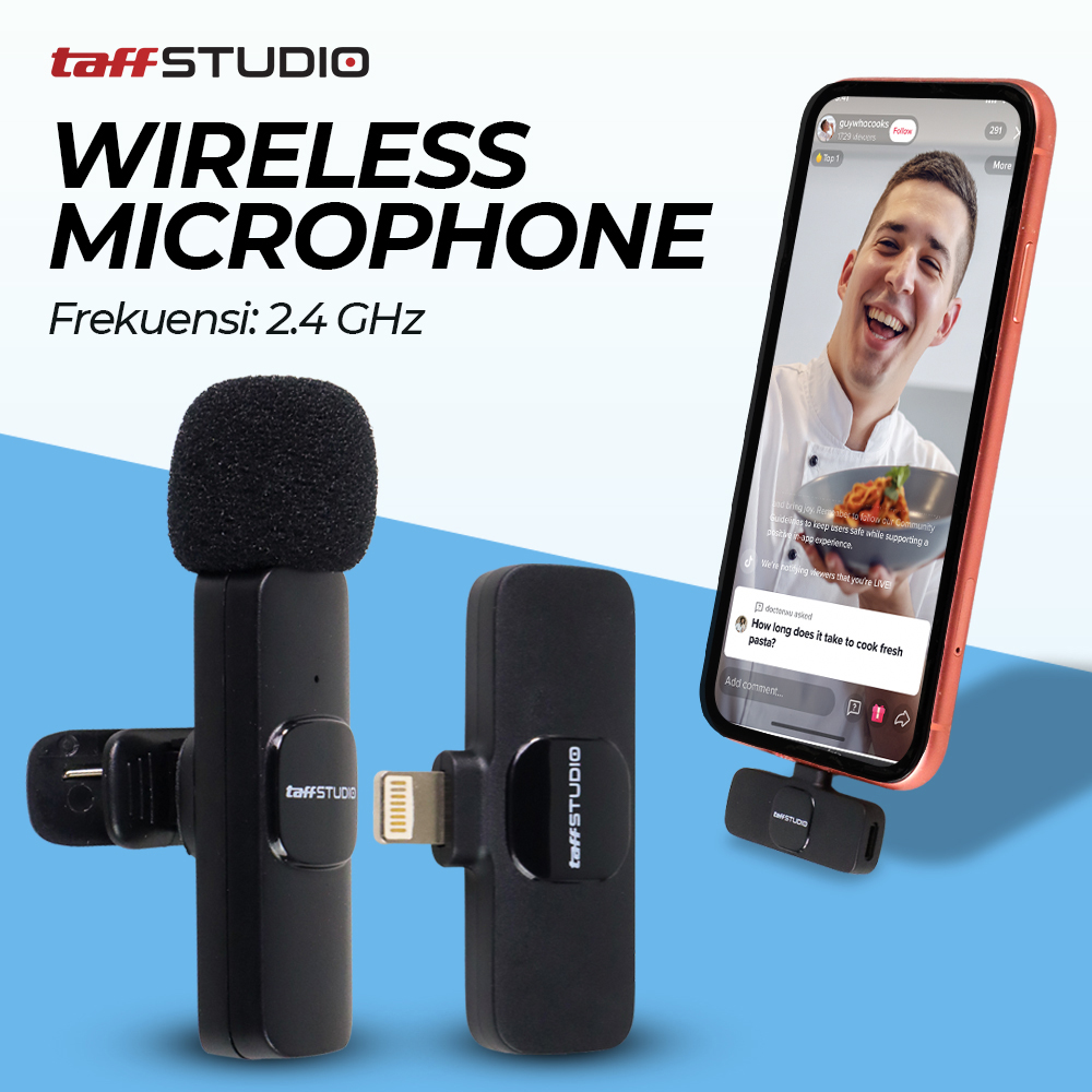 TaffSTUDIO Wireless Lavalier Lapel Microphone Vlogger Lightning HO86