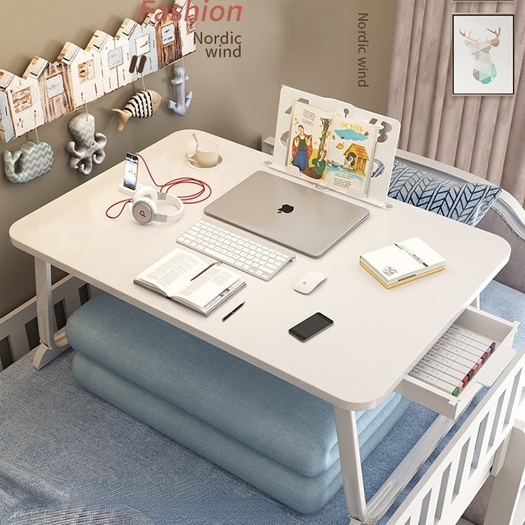 BOUSSAC Meja Lipat Laptop Foldable Bed Table with Drawer Cup Holder 70