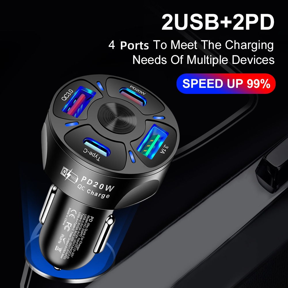 Gambar produk KIFIDAN Car Charger Mobil USB Type-C Quick Charging 4 Port 20W - KF20