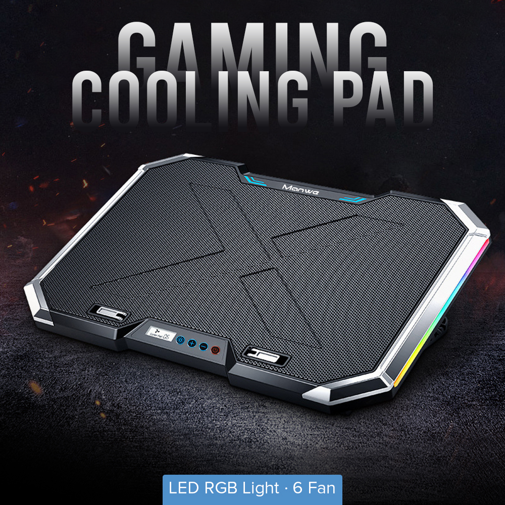 Manwe Gaming Cooling Pad Laptop LED RGB Light 6 Fan Q8 Silver