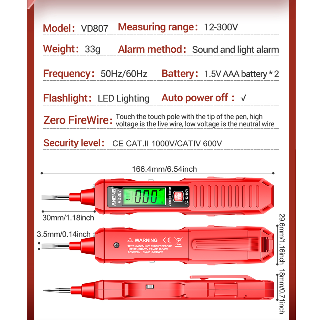 Gambar produk ANENG Digital Multimeter Tespen Tester Obeng Minus AC Voltage - VD807