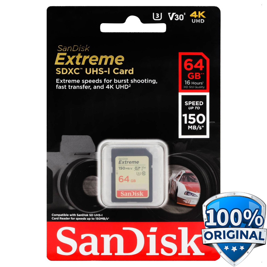 SanDisk Extreme SDXC Card UHSI V30 U3 Class 10 (150MB/s) 64GB SDSDXV