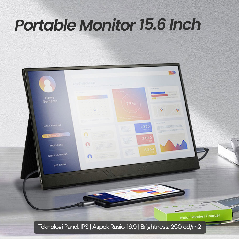 ZEUSLAP Portable Monitor FHD IPS 15.6 Inch 1080P AT156 Black