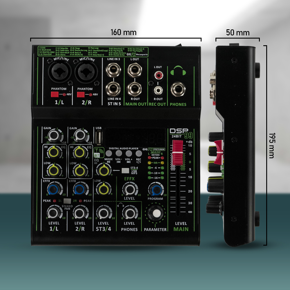 CYMIC USB Audio Mixer Bluetooth Karaoke 4 Channel 99 DSP Effects LM4