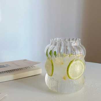 Gambar produk One Two Cups Gelas Kaca Aesthetic Kopi Teh Straight Stripe Shape Glass 410ml - GK23