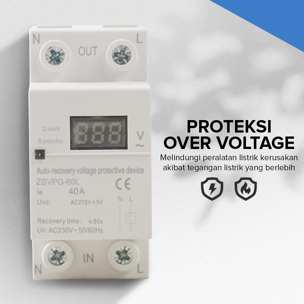 Gambar produk HDP Din Rail Over Under Voltage Protection Auto Recovery 230V 40A - ZSVPG-60L