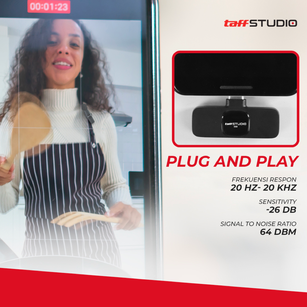 Gambar produk TaffSTUDIO Mikrofon Wireless Lavalier Microphone USBTypeC 2.4GHz 2 Mic - E60