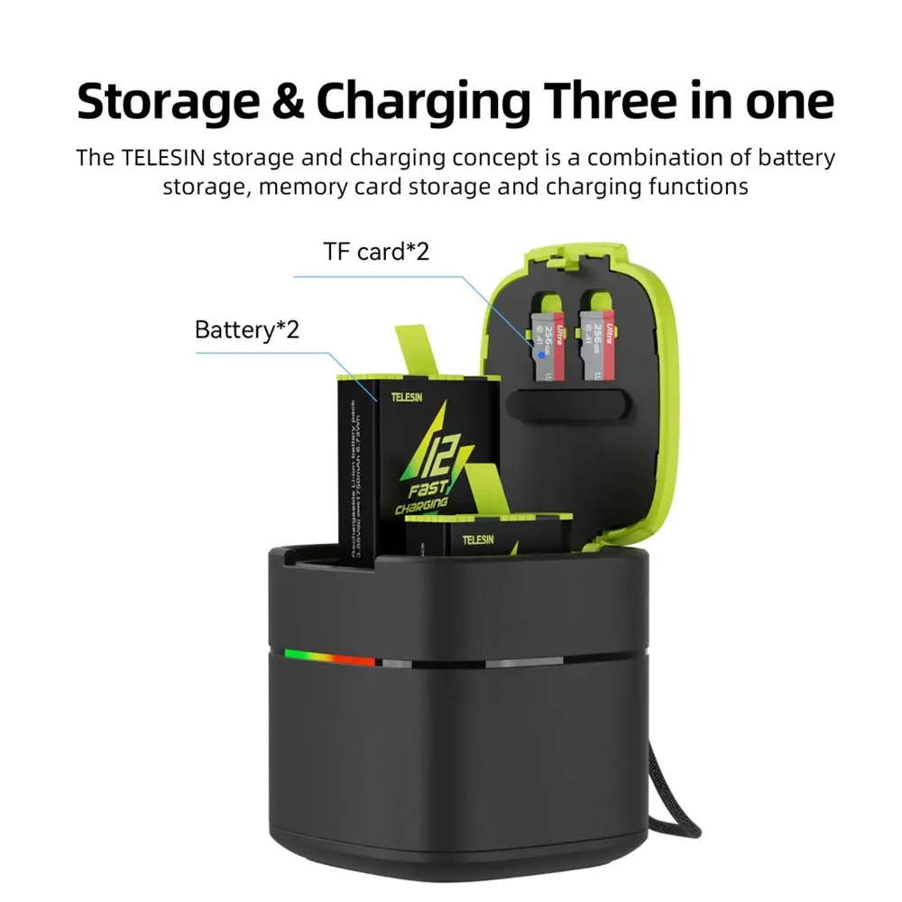 TELESIN Kotak Baterai Charger Box 3 Slot GoPro Hero with Battery 2 PCS - GP-FCK-B11 Gambar produk TELESIN Kotak Baterai Charger Box 3 Slot GoPro Hero with Battery 2 PCS - GP-FCK-B11