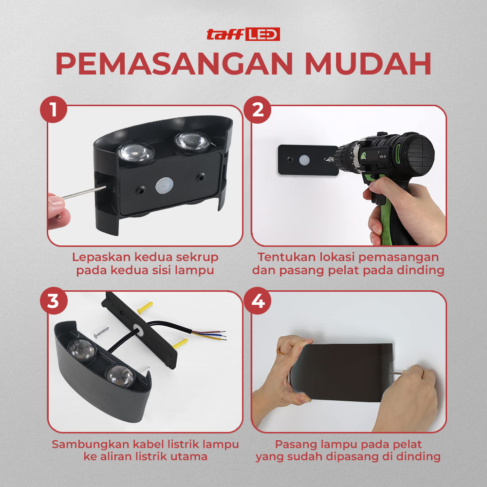 Gambar produk TaffLED Lampu Dinding Hias Outdoor Aluminium 4W 4 LED Tricolor - 1042-4 - 4