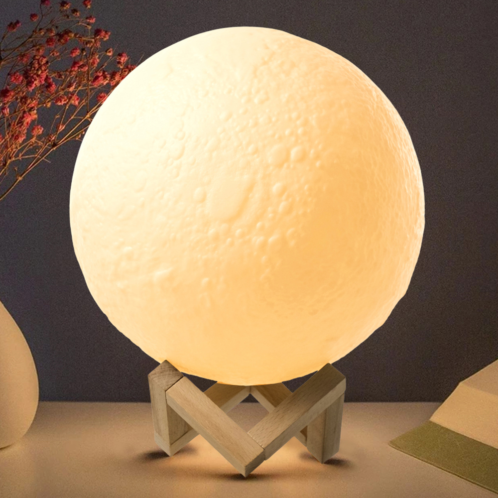 Gambar produk OUIO Lampu Tidur Bulan 3D Moon Night Light 3 Color 1W Rechargeable 20cm - OU6069