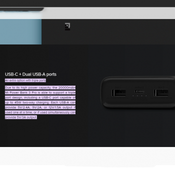 Gambar produk Xiaomi Power Bank Fast Charging Multi Port USB Type C PD 45W 20000mAh - Mi 3 Pro