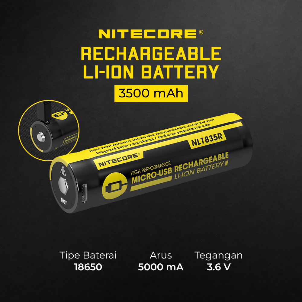 Gambar produk NITECORE Baterai Rechargeable 18650 Li-Ion 3.6V 3500mAh 1 PCS - NL1835R