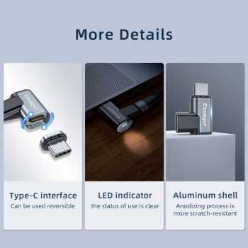 Gambar produk ESSAGER OTG Type C USB 3.1 Magnetic Adaptor Elbow Suction LED 10Gbps - EZJCX-KTZ0G